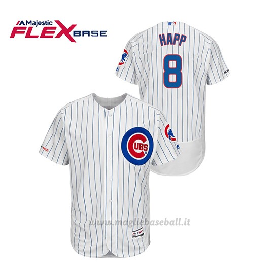 Maglia Baseball Uomo Chicago Cubs Ian Happ 150th Aniversario Patch Autentico Flex Base Bianco Blu